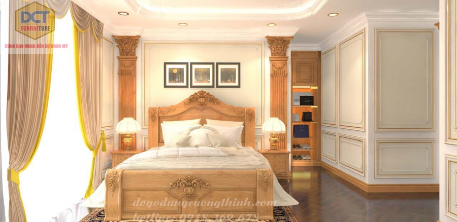 phòng ngủ tân cổ điển gỗ gõ đỏ